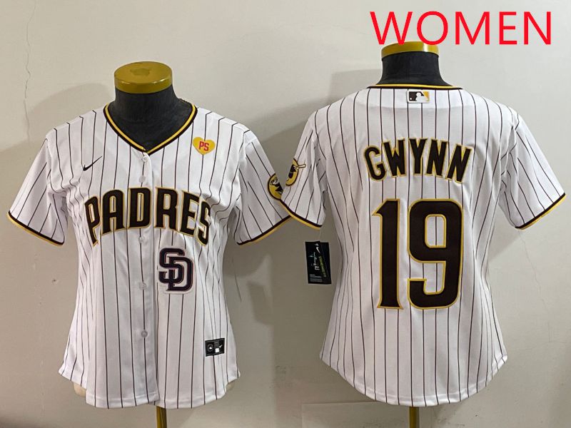Women San Diego Padres #19 Gwynn White Stripe Game 2025 Nike MLB Jersey style 9